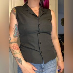 Laura Scott Black Shoulder Button Down Vest / Blouse Cute Dainty